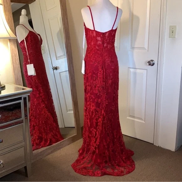 dress lace up sides Luxury Column V Neck Spaghetti Straps Lace Up Side Split Sequins Prom Party  Dress